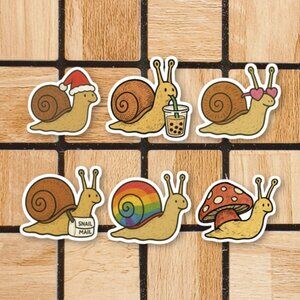 Cute Snail Vinyl Sticker Pack of 6 Stickers - Cute 3" Die Cut Sticker Set